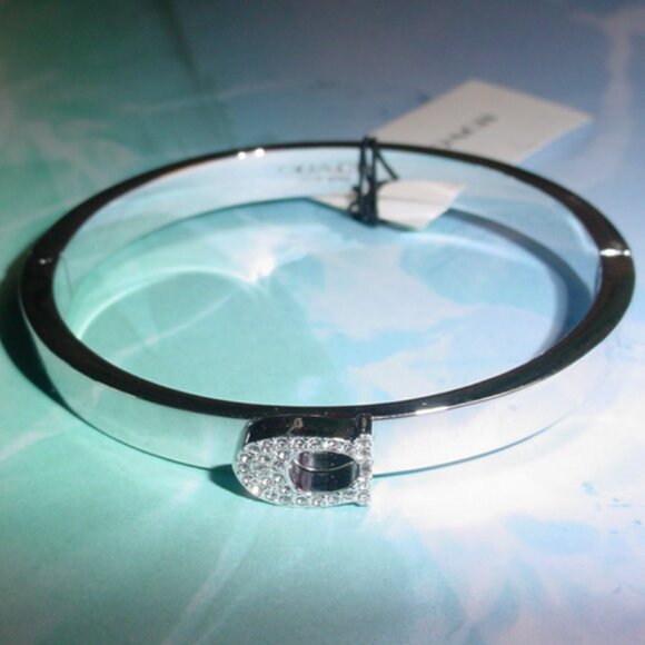 COACH NWT Rhinestones BLING Silver C Bangle Bracelet - Picture 1 of 2